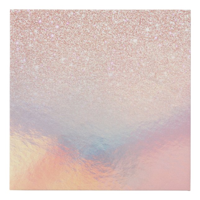 Rose Gold Glitter Iridescent Holographic Gradient Faux Canvas Print (Front)