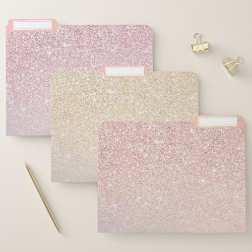 Rose Gold Glitter Iridescent Holographic Gradient File Folder