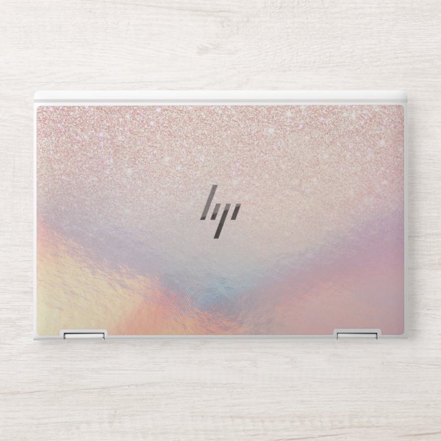 Rose Gold Glitter Iridescent Holographic Gradient HP Laptop Skin (Front)