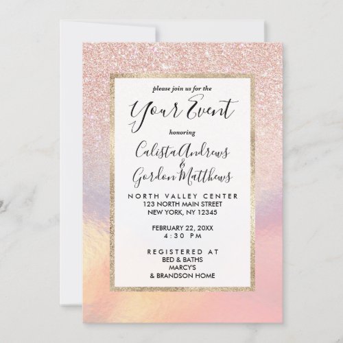 Rose Gold Glitter Iridescent Holographic Gradient Invitation