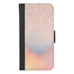 Rose Gold Glitter Iridescent Holographic Gradient iPhone 8/7 Wallet Case