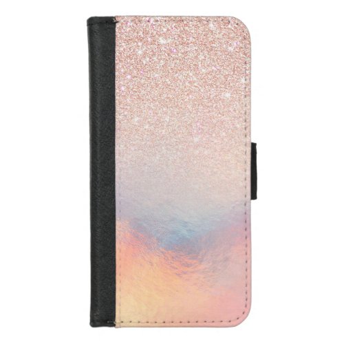 Rose Gold Glitter Iridescent Holographic Gradient iPhone 87 Wallet Case