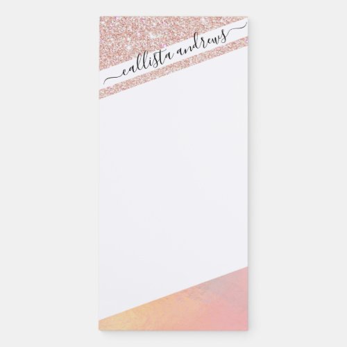Rose Gold Glitter Iridescent Holographic Gradient Magnetic Notepad