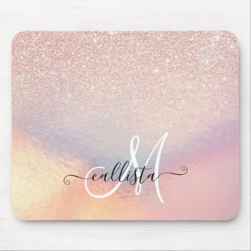 Rose Gold Glitter Iridescent Holographic Gradient Mouse Pad