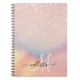 Rose Gold Glitter Iridescent Holographic Gradient Notebook