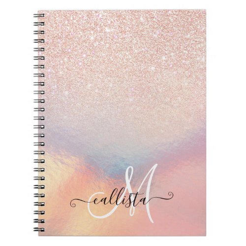 Rose Gold Glitter Iridescent Holographic Gradient Notebook