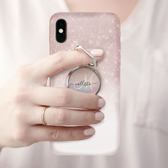 Rose Gold Glitter Iridescent Holographic Gradient Phone Ring Stand (Creator Uploaded)