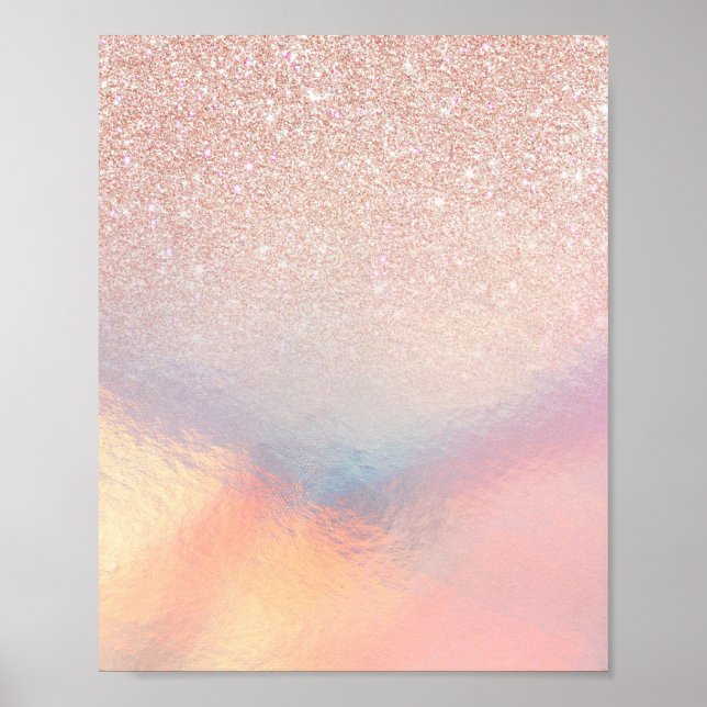 Rose Gold Glitter Iridescent Holographic Gradient Poster (Front)