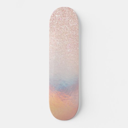 Rose Gold Glitter Iridescent Holographic Gradient Skateboard