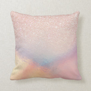 Rose Gold Glitter Iridescent Holographic Gradient Throw Pillow