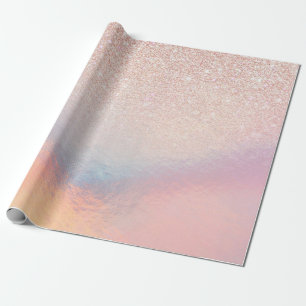 Rose Gold Glitter Iridescent Holographic Gradient Wrapping Paper