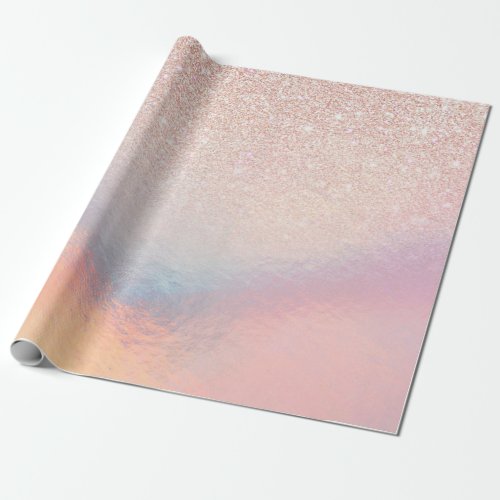 Rose Gold Glitter Iridescent Holographic Gradient Wrapping Paper