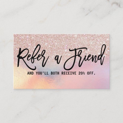 Rose Gold Glitter Iridescent Holographic Ombre Referral Card