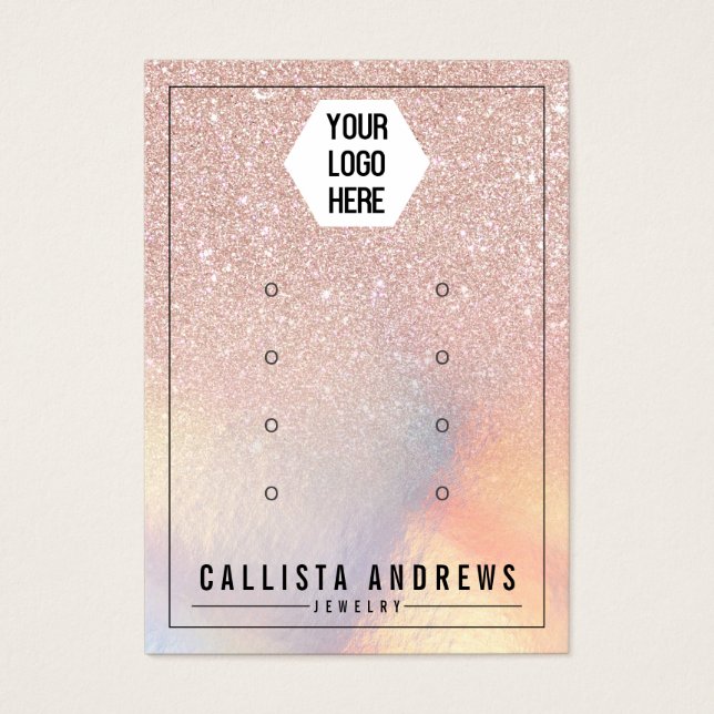 Rose Gold Glitter Iridescent Logo Earrings Display (Front)