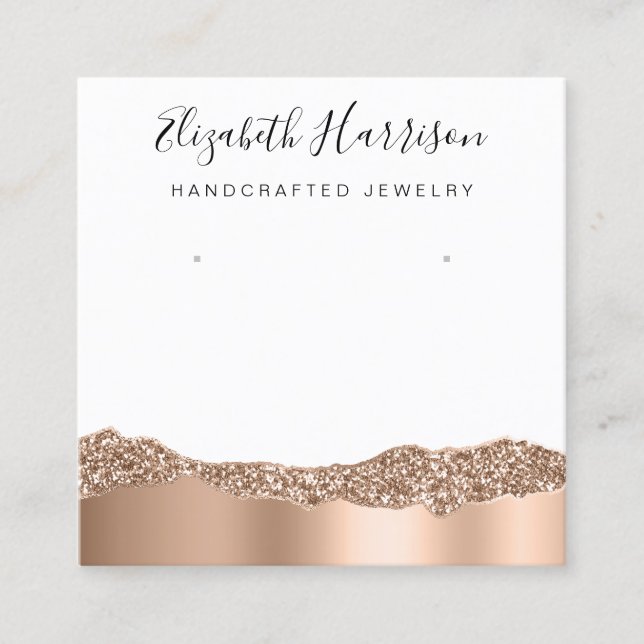 Rose Gold Glitter Jewelry Display Square Business Card (Front)