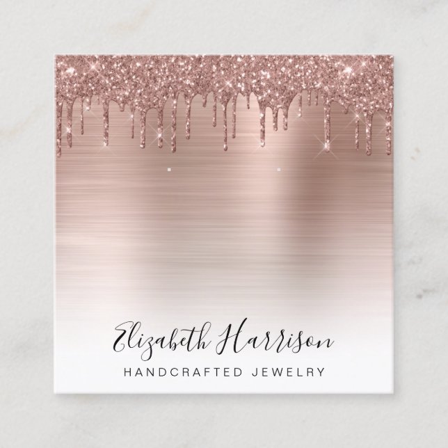 Rose Gold Glitter Jewelry Display Square Business Card (Front)
