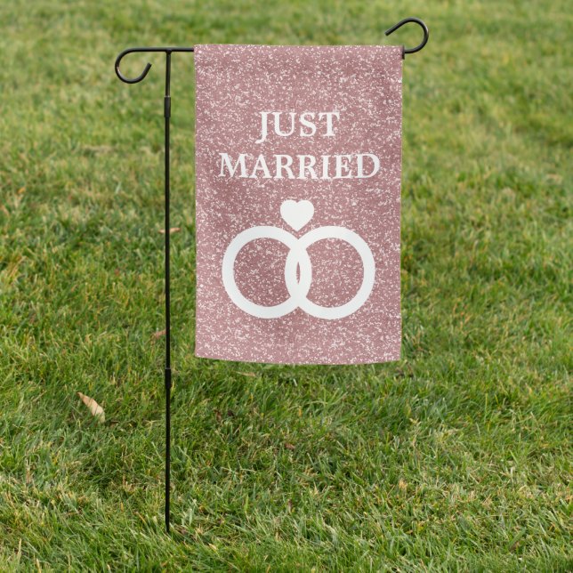 Rose Gold Glitter Just Married Home Decor Newlywed Garden Flag (In SItu)