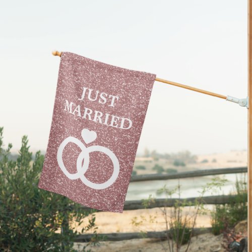 Rose Gold Glitter Just Married Home Decor Newlywed House Flag
