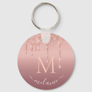 Rose Gold Glitter Keychain Custom Letter and Name