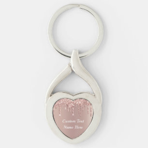 Rose Gold Glitter Keychain Gift with Custom Text
