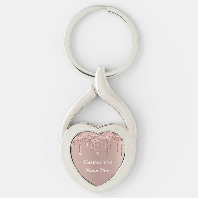 Rose Gold Glitter Keychain Gift with Custom Text (Front)