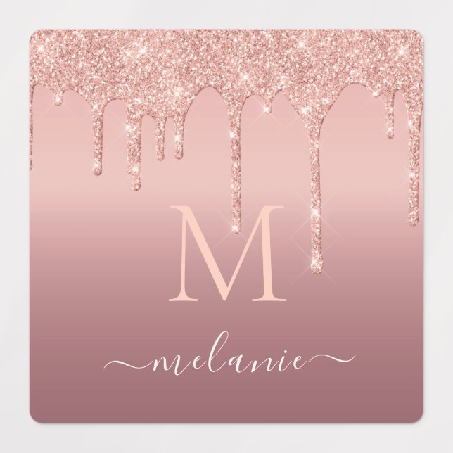 Rose Gold Glitter Labels Personalized Name Letter (Design 1)