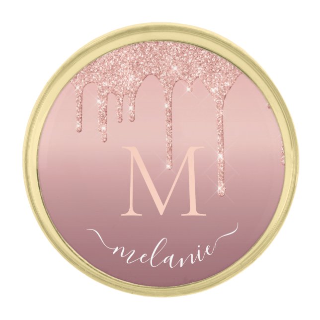 Rose Gold Glitter Lapel Pin Custom Name and Letter (Front)