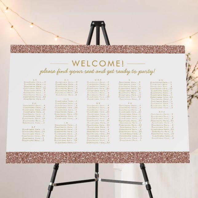 Rose Gold Glitter Large Alphabetical Seating Chart Foam Board (In Situ (Stand))