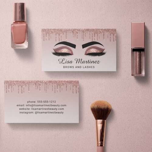 Rose Gold Glitter Lash Brow Beauty Business Card