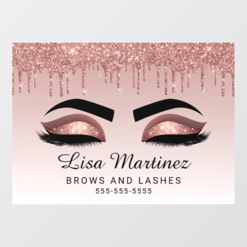 Rose Gold Glitter Lash Brow Beauty Business Window Cling