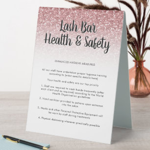 Rose Gold Glitter Lash Covid Health Safety Poster Table Tent