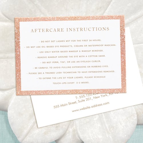 Rose Gold Glitter Lash Extensions Aftercare Business Card