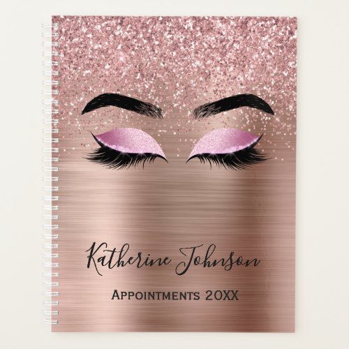 Rose Gold Glitter Lashes Beauty Salon 2024 Planner