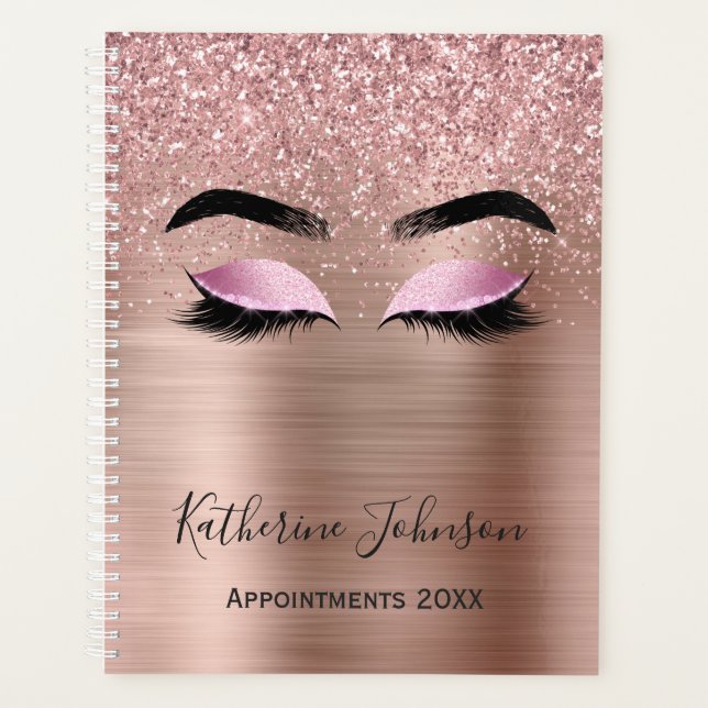 Rose Gold Glitter Lashes Beauty Salon 2024 Planner (Front)