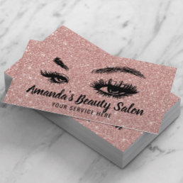 Rose Gold Glitter Lashes &amp; Brows Makeup Artist Business Card