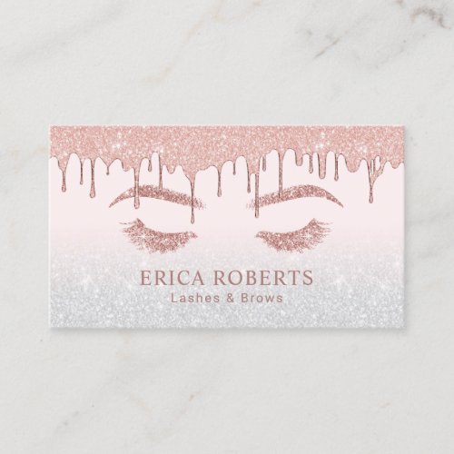 Rose Gold Glitter Lashes  Brows Makeup Artist Business Card