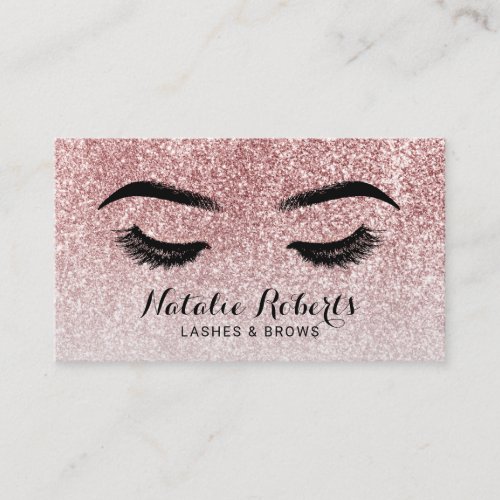 Rose Gold Glitter Lashes Brows Makeup Artist Business Card
