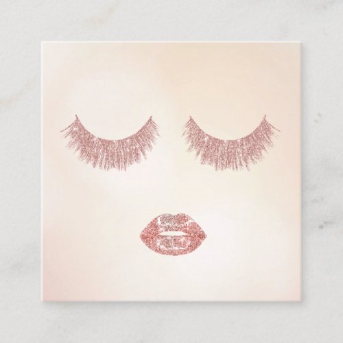 Rose Gold Glitter Lashes  Lips Makeup Artist Square Business Card