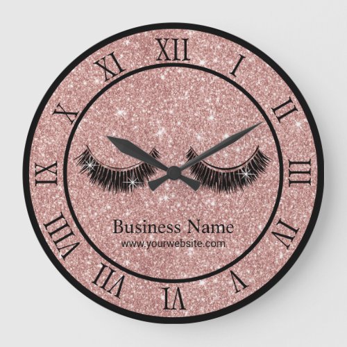 Rose Gold Glitter Lashes Makeup Artist Salon Large Clock