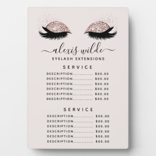 Rose Gold Glitter Lashes Salon Price Menu Plaque