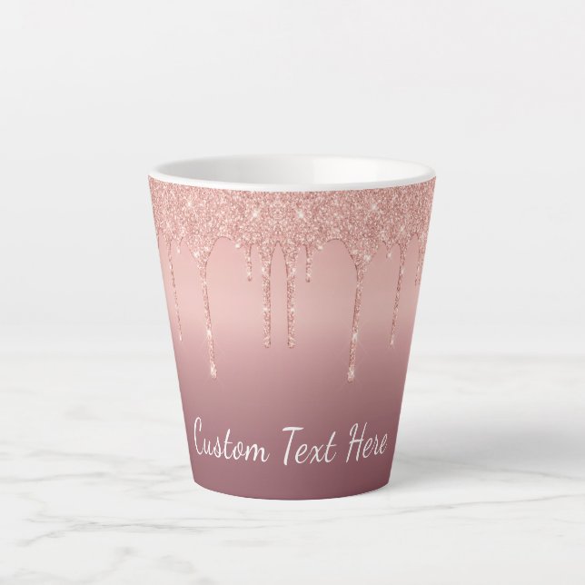 Rose Gold Glitter Latte Mug with Custom Text (Front)