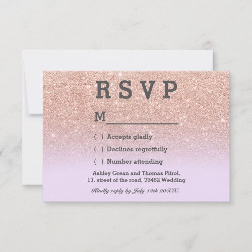 Rose gold glitter lavender ombre RSVP wedding