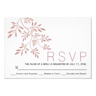 Rose gold glitter leaves modern wedding RSVP Card