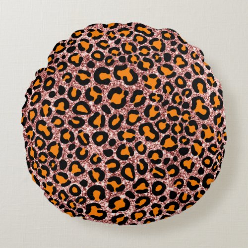    Rose Gold Glitter Leopard Girly Cheetah Pattern Round Pillow