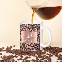 Rose Gold Glitter Leopard Monogram Fun Coffee Mug