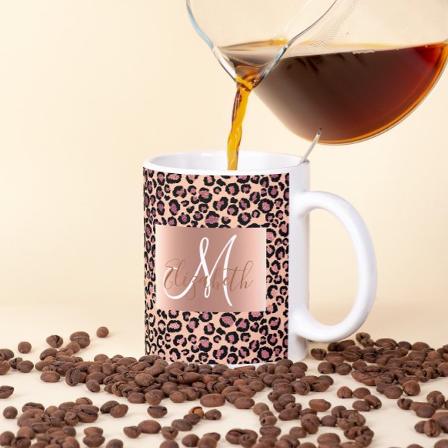 Rose Gold Glitter Leopard Monogram Fun Coffee Mug (Creator Uploaded)