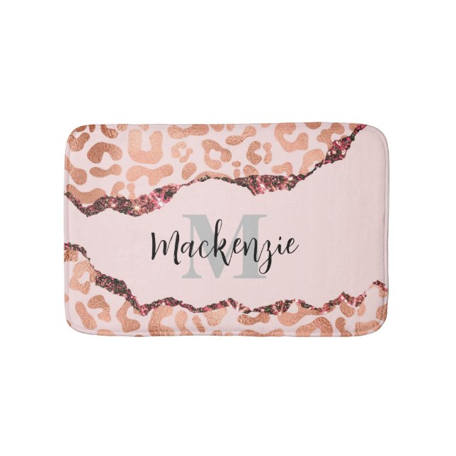 Rose Gold Glitter Leopard Print Bath Mat (Front)