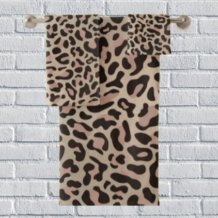 Rose Gold Glitter Leopard Print Bath Towel Set