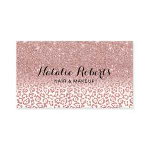 Rose Gold Glitter Leopard Print Beauty Salon Business Card