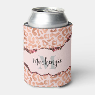 Rose Gold Glitter Leopard Print Can Cooler